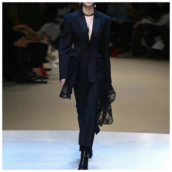 Black Lace Accent Tuxedo Jacket - Picture 3 of 8